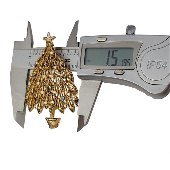 LIA Gold Tone Multi Color Rhinestone Christmas Tree Brooch, Signed K402 - Picture 5 of 7